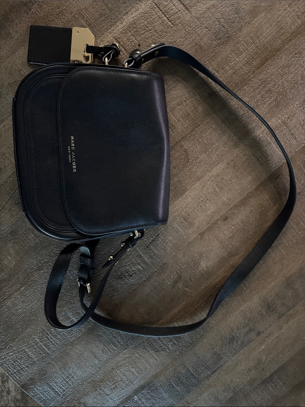 Marc Jacobs Black Leather Saddle Crossbody with Gold Hardware